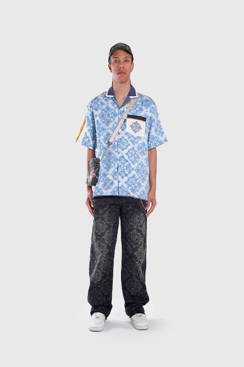Laser Etched Painter Baggy Denim Jeans